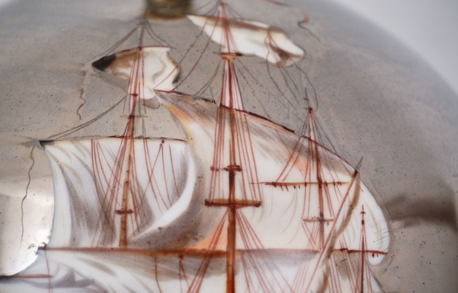 photo vinterior Mercury Glass Antique Table Lamp, Galleon & Ship, Handblown, 1920`s Ca, English, Rewired