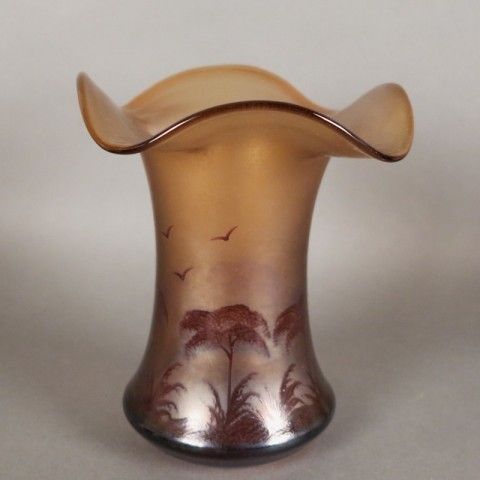 Art Nouveau Glass Vase With Palm Tree Decor. France 1900   1920 photo Home Decor