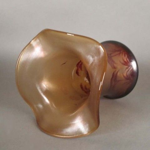 Art Nouveau Glass Vase With Palm Tree Decor. France 1900   1920 photo vinterior