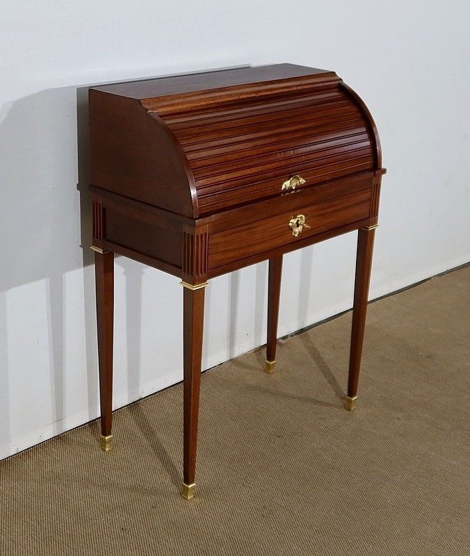 Small Mahogany Cylinder Desk, Louis XVI Style, Late 19th Century photo furniture