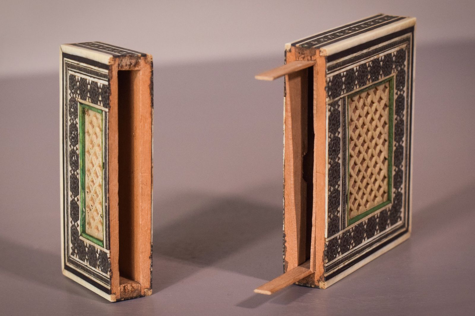Pair Of 19c Anglo Indian Sadeli Mosaic Greeting Card Cases photo 882.0
