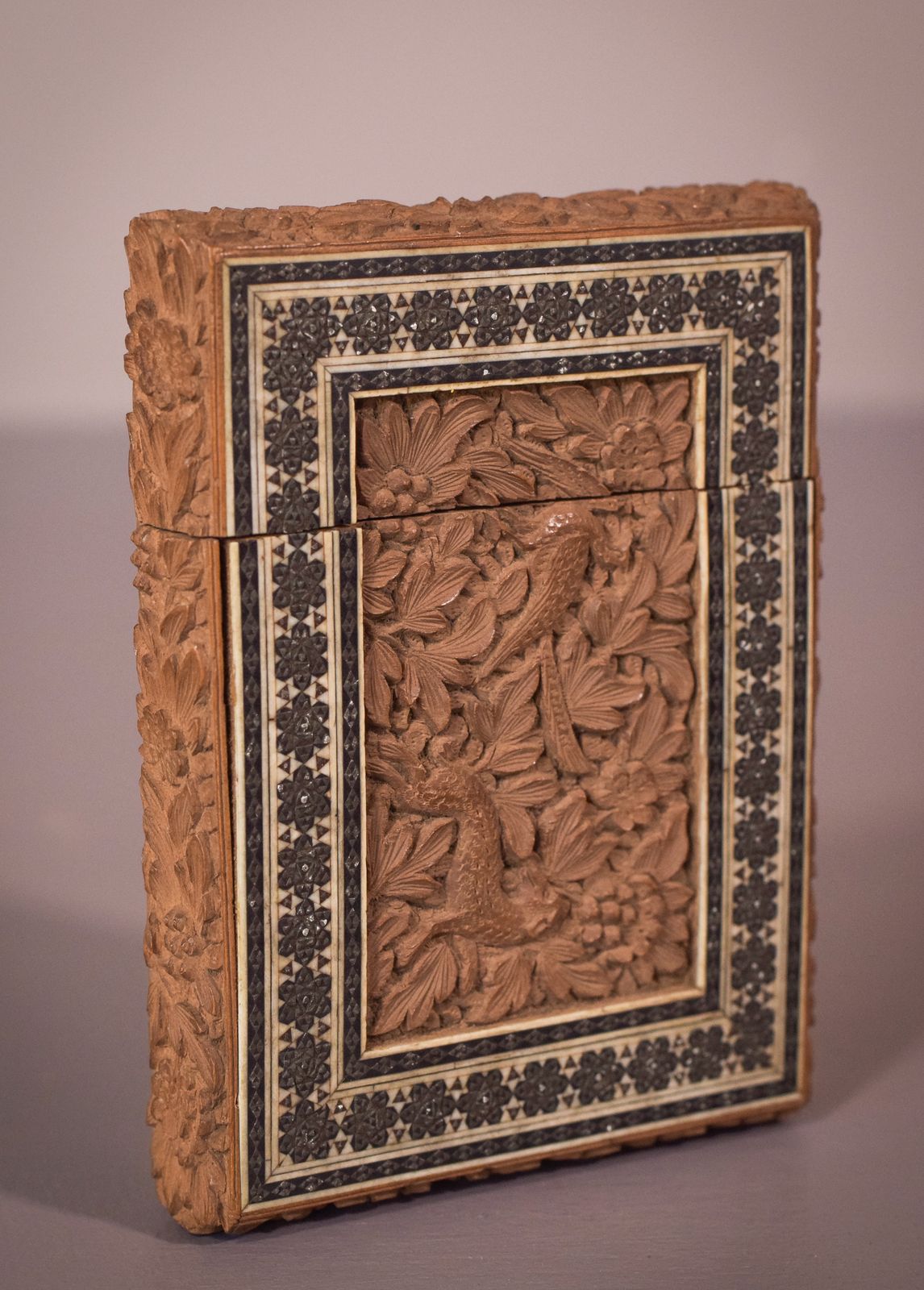 Pair Of 19c Anglo Indian Sadeli Mosaic Greeting Card Cases photo buy