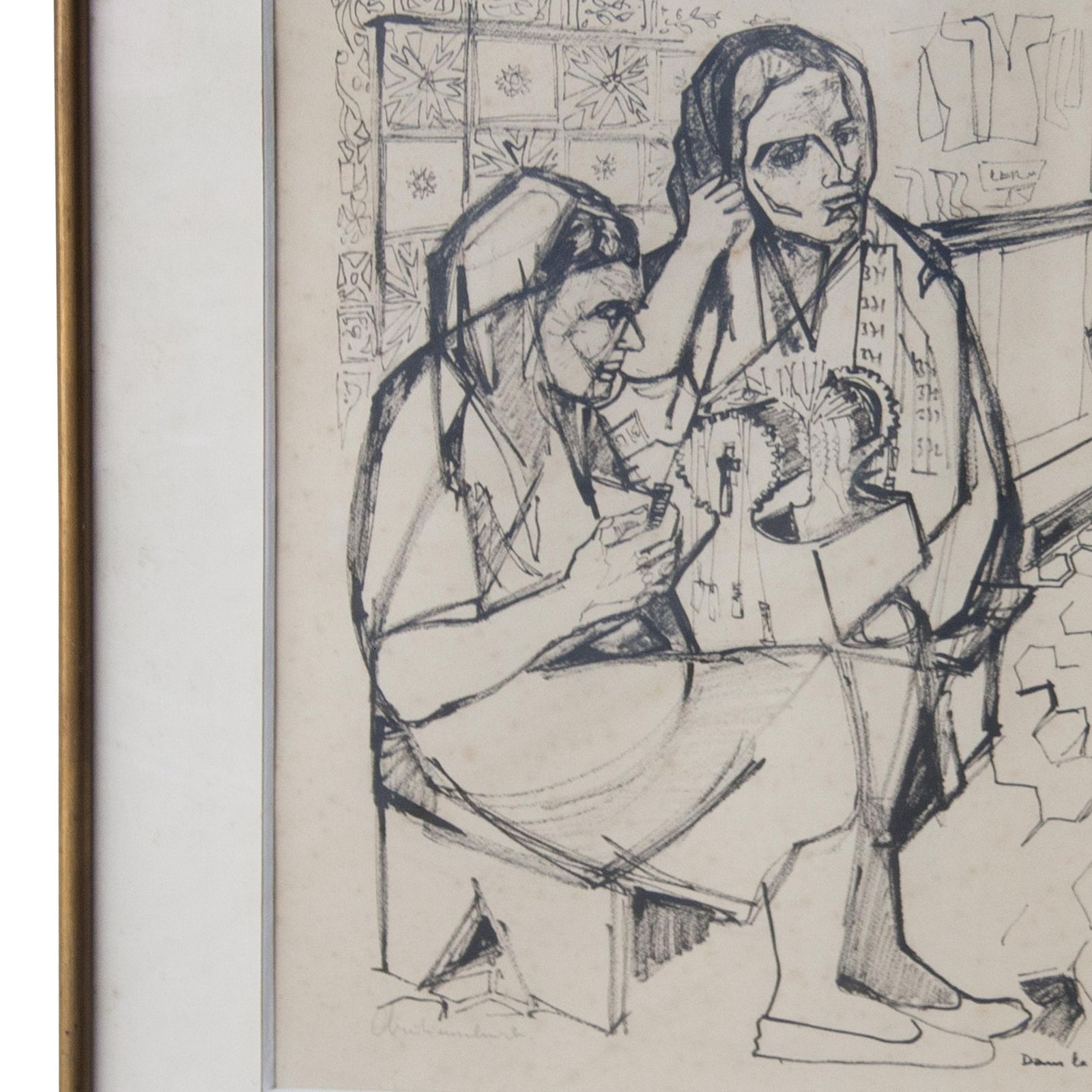 Midcentury Pen Drawing On Paper, France, 1950 photo Art