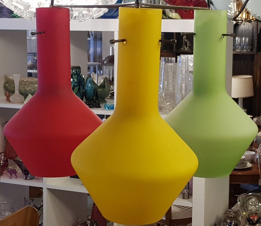Italian Yellow, Red, And Green Glass Pendant Lamp, 1960s photo for sale