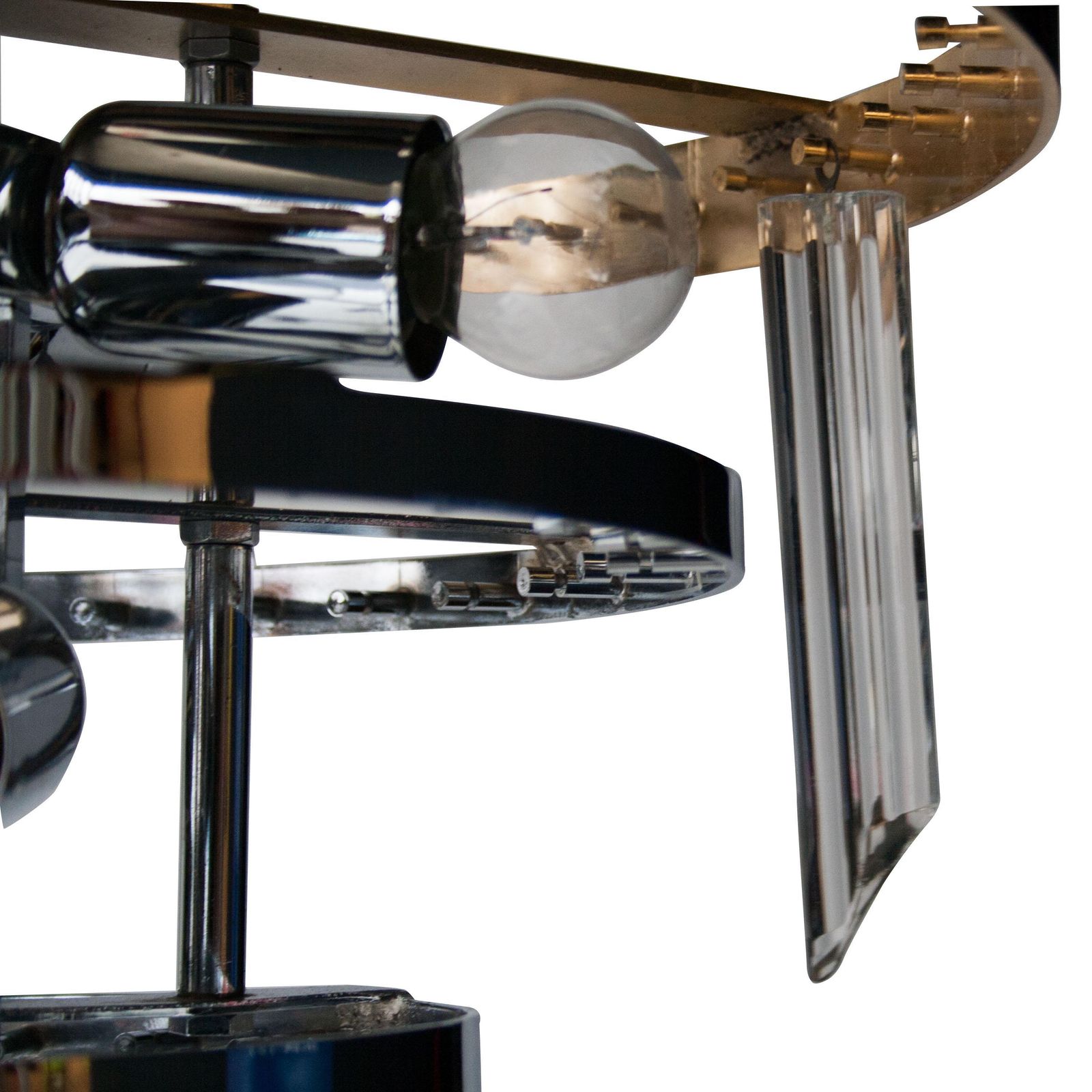 Mid Century Modern Glass And Brass Chandelier Lamp, Italy, 1970 photo buy