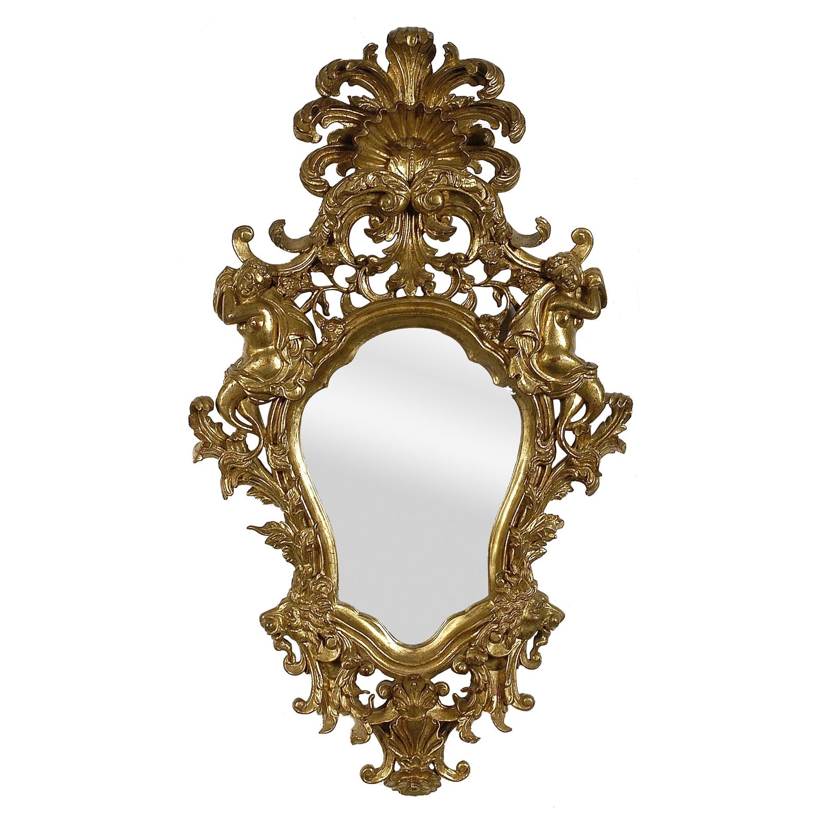 Neoclassical Style Gold Foil Hand Carved Wooden Pair Of Mirrors, Spain, 1970 photo furniture