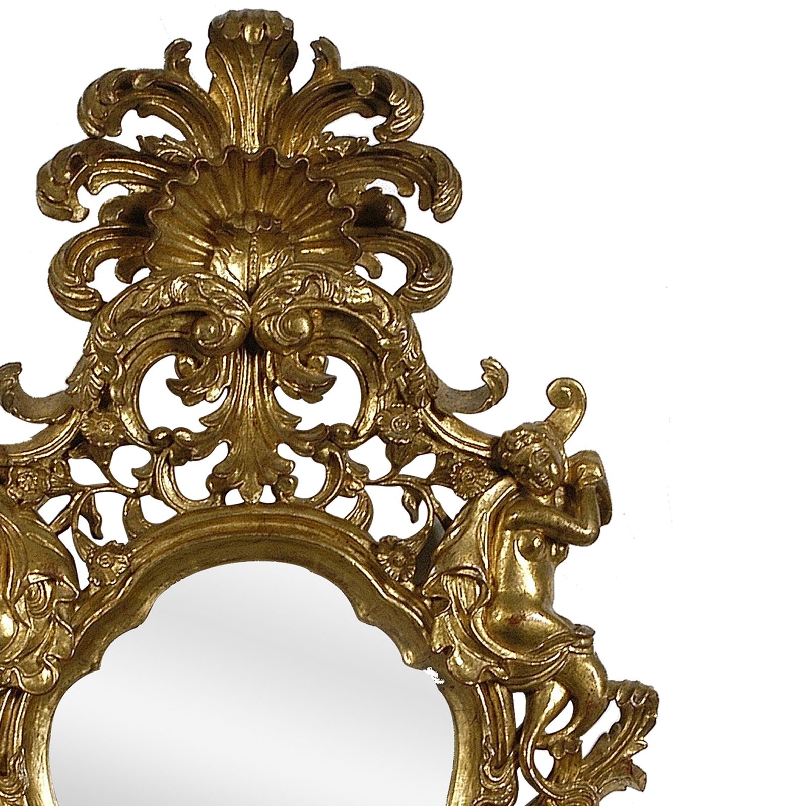 Neoclassical Style Gold Foil Hand Carved Wooden Pair Of Mirrors, Spain, 1970 photo for sale