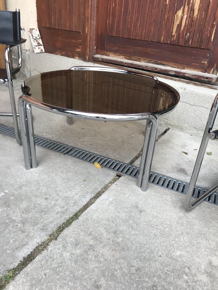 Mid Century Chrome Tubular Coffee Table With Chairs, 1960s, Set Of 3 photo 2147.0