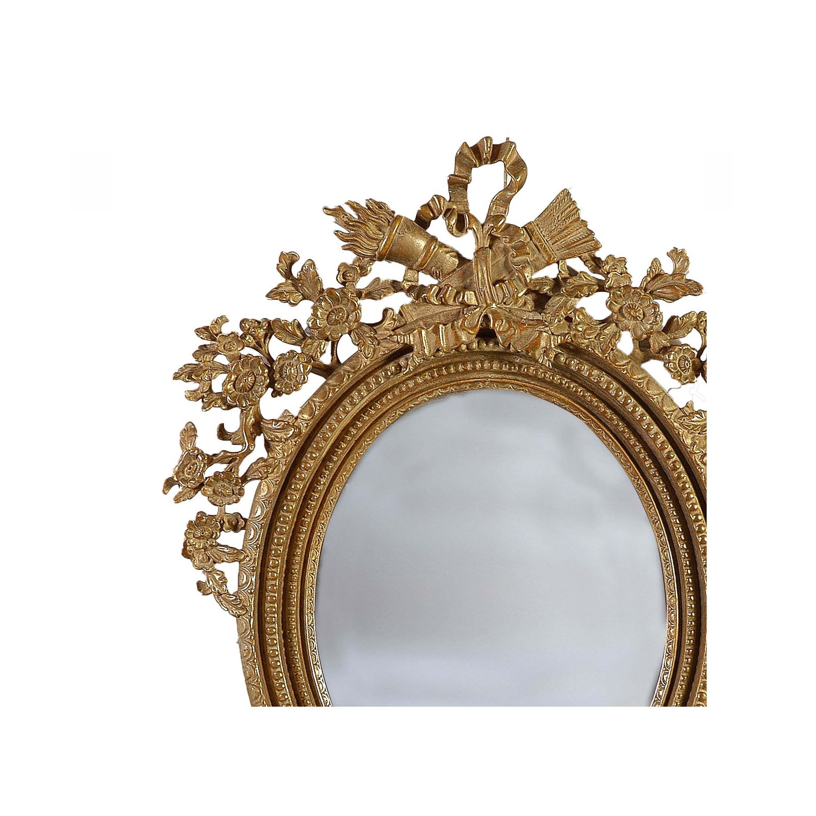Neoclassical Regency Style Round Gold Foil Hand Carved Wooden Mirror, 1970 photo for sale