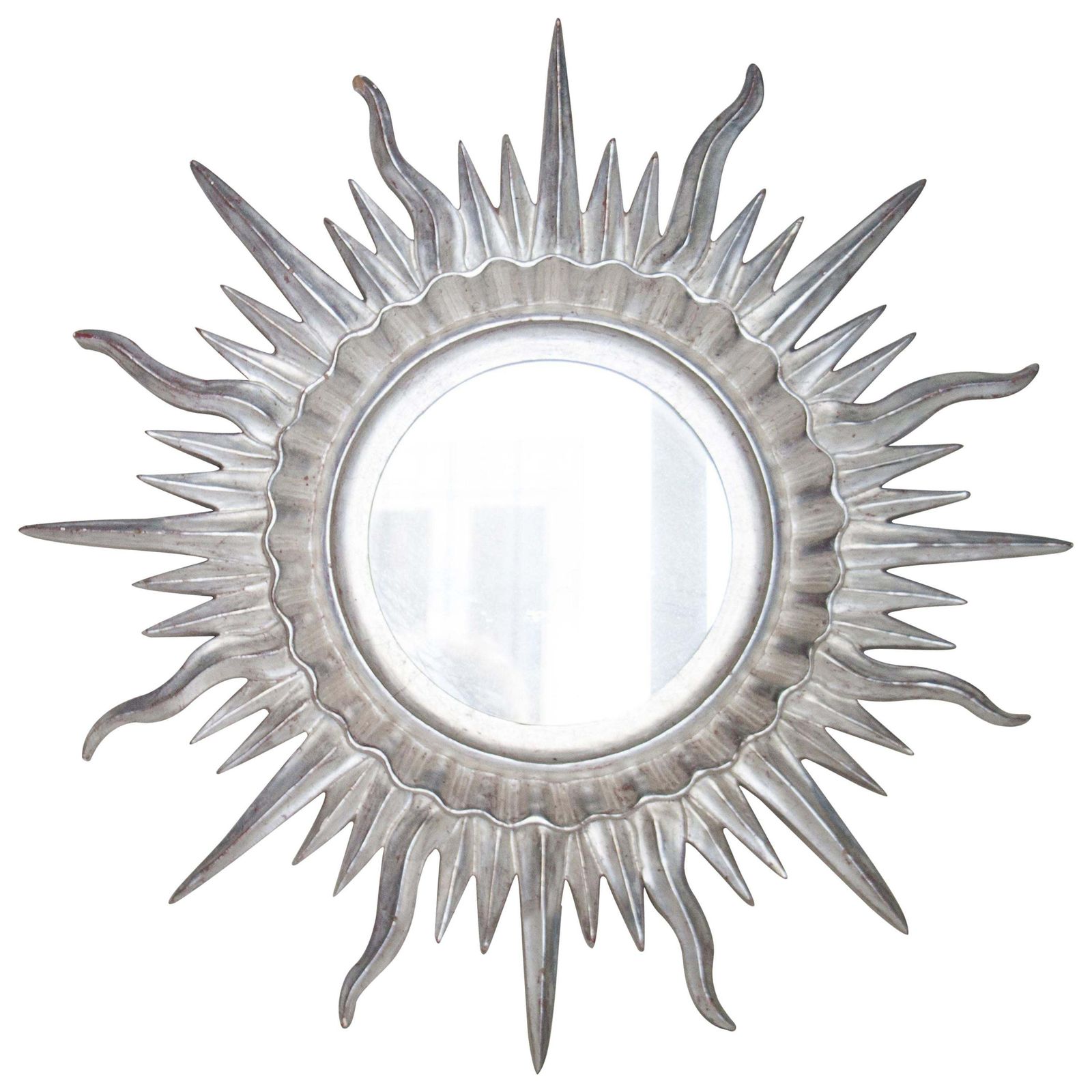 Mid Century Modern Sun Silver Wood French Mirror, 1960