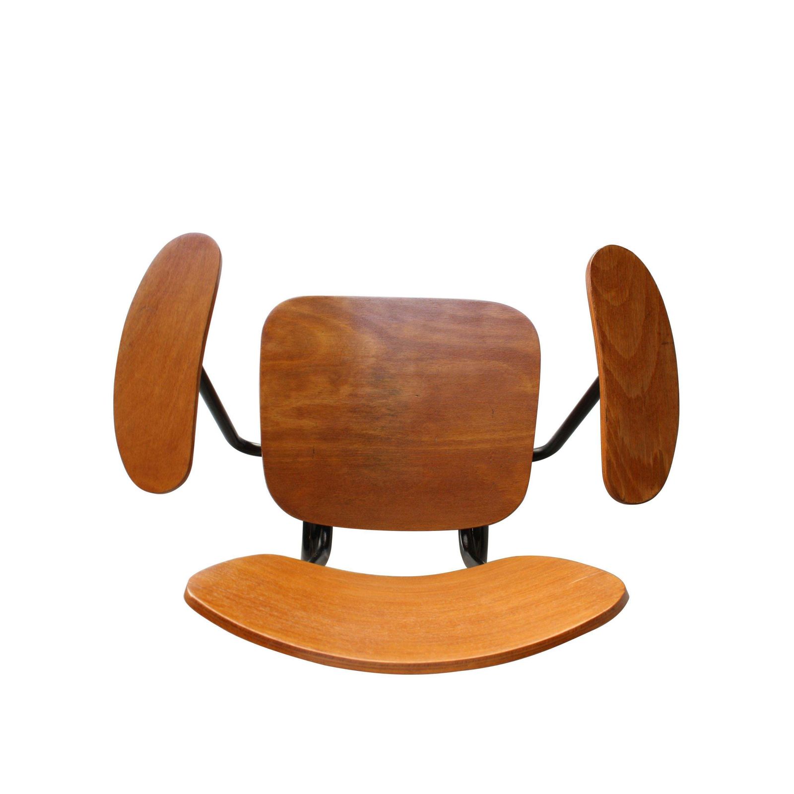 Mid Century Modern Black Iron Teak Pair Of Armchairs, France, 1950 photo vinterior