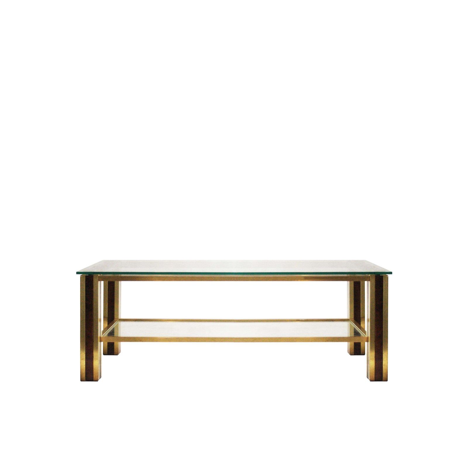 Mid Century Modern Table With Brass And Wood Structure, France, 1970 photo for sale