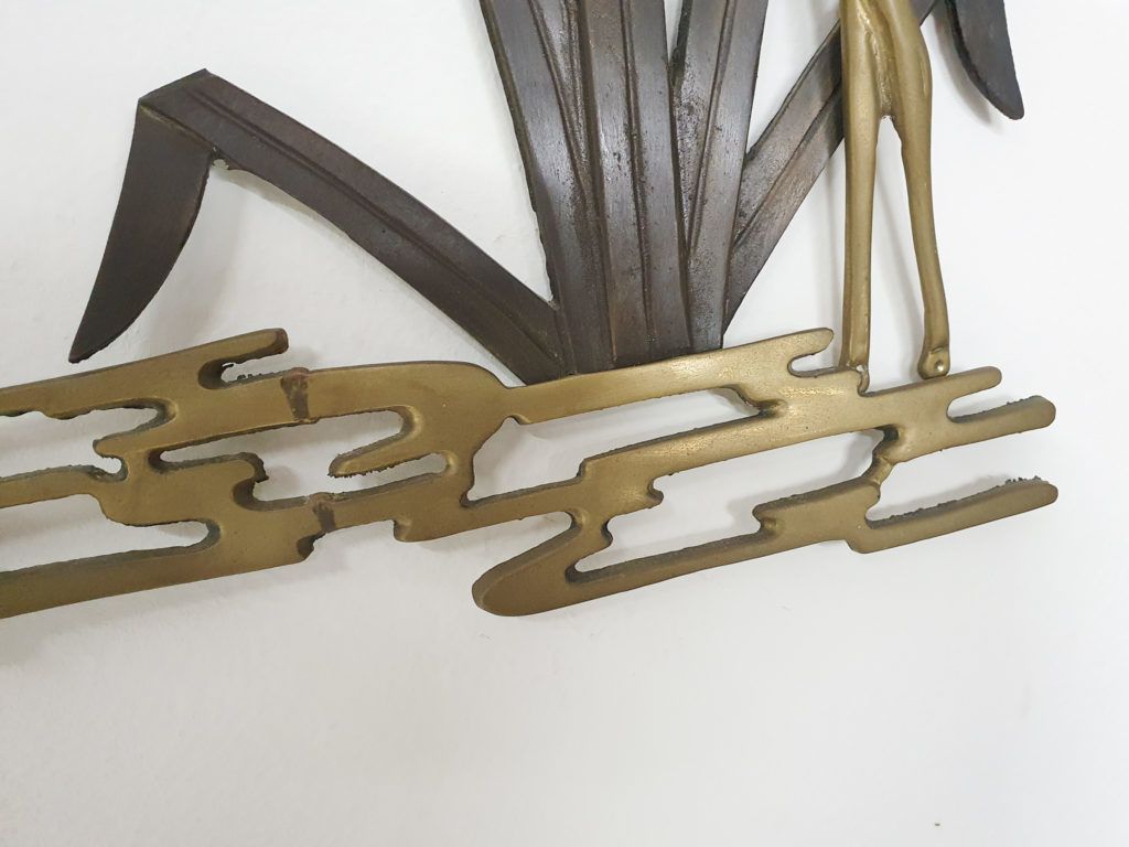 photo vinterior Mid Century Messing Wandsculptuur Met Vogels, Jaren 1970