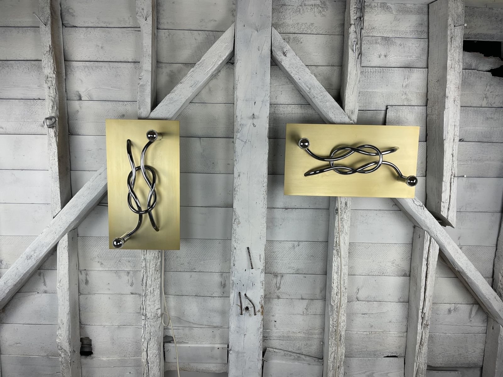 A Pair Of 1970s Italian 'Reef Knot' Wall Light Panels / Sconces Designed By Giacomo Benevelli For Missaglia photo 2200.0