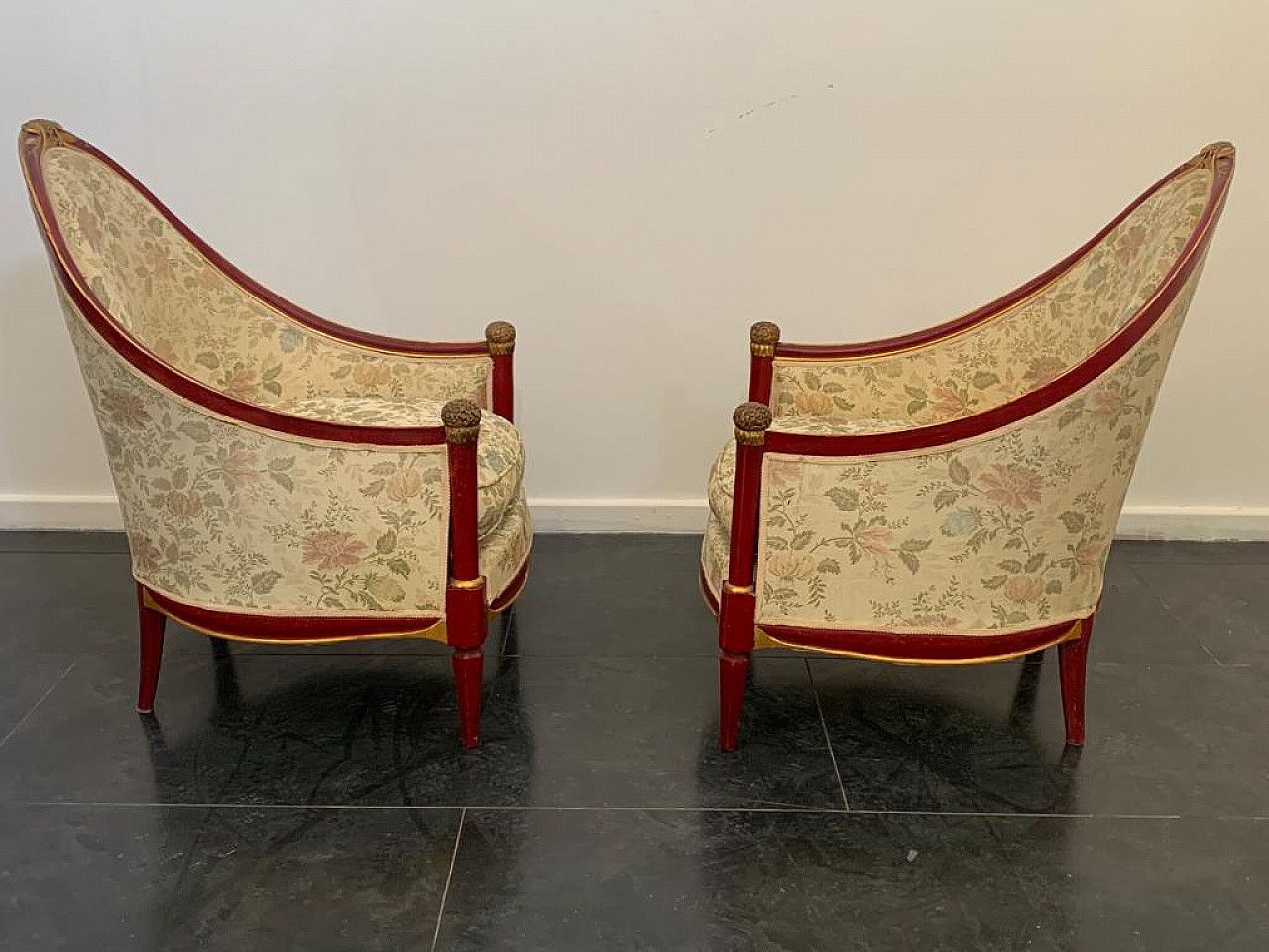 Pair Of Cardinal Red Lacquered Armchairs With Gold Details, 1930s photo 6756.88