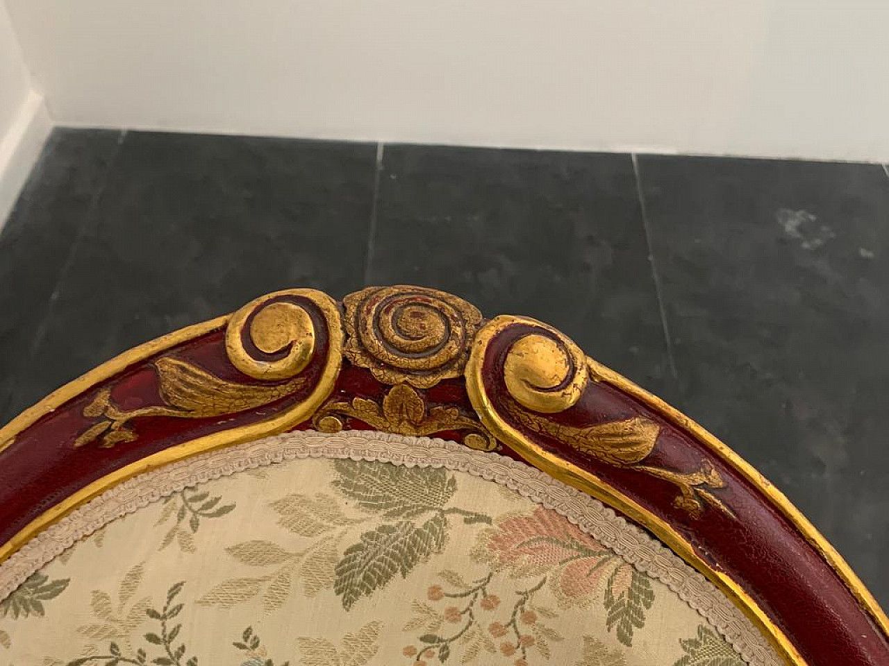Pair Of Cardinal Red Lacquered Armchairs With Gold Details, 1930s photo buy