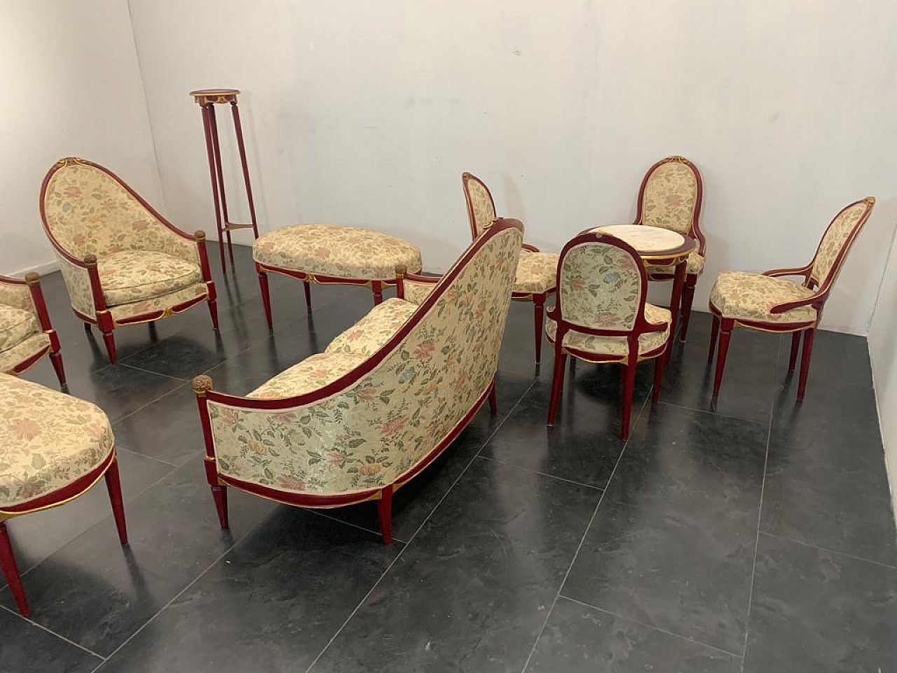photo buy 4 Lacquered Art Deco Tea Chairs With Gold Leaf Details, 1930s