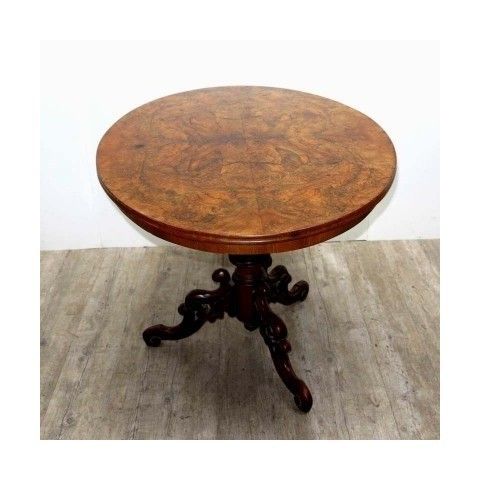 Antique Table With Carved Base And A Burl Veneer 1850   1880