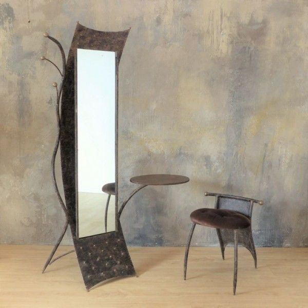 Brutalist Metal Coat Rack With Side Chair 1950   1960 photo furniture