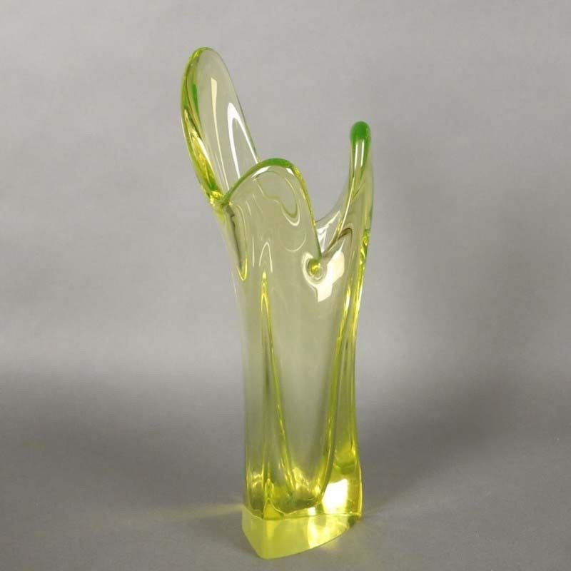 Yellow Green French Glass Vase From Vallerysthal. 1950 1959 photo Home Decor