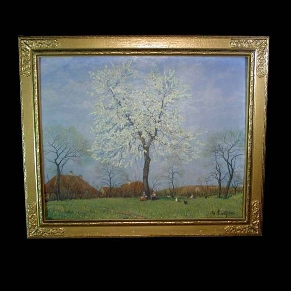 Adolf Luntz. Oil On Canvas. Cherry Blossom At The Kaiserstuhl