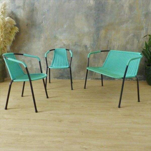 Green Seating Group Made Of Tubular Steel And Plastic  1960   1970 photo Garden Furniture