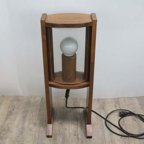 Vintage Wooden Floor Lamp With Vaulted Glass Panes. 1950   1960 photo furniture