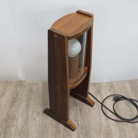 Vintage Wooden Floor Lamp With Vaulted Glass Panes. 1950   1960 photo vintage
