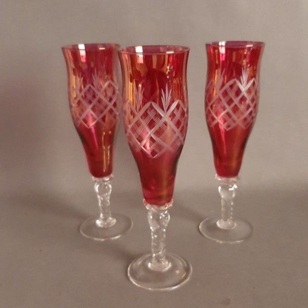 Vintage. Set Of Three Polished Crystal Champagne Glasses. 1960   1970
