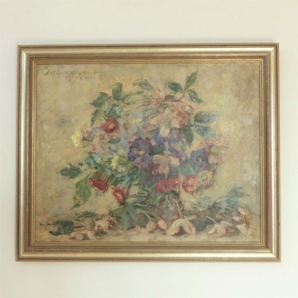 Oil Painting With Floral Motif By Oskar H. Hagemann. 1964