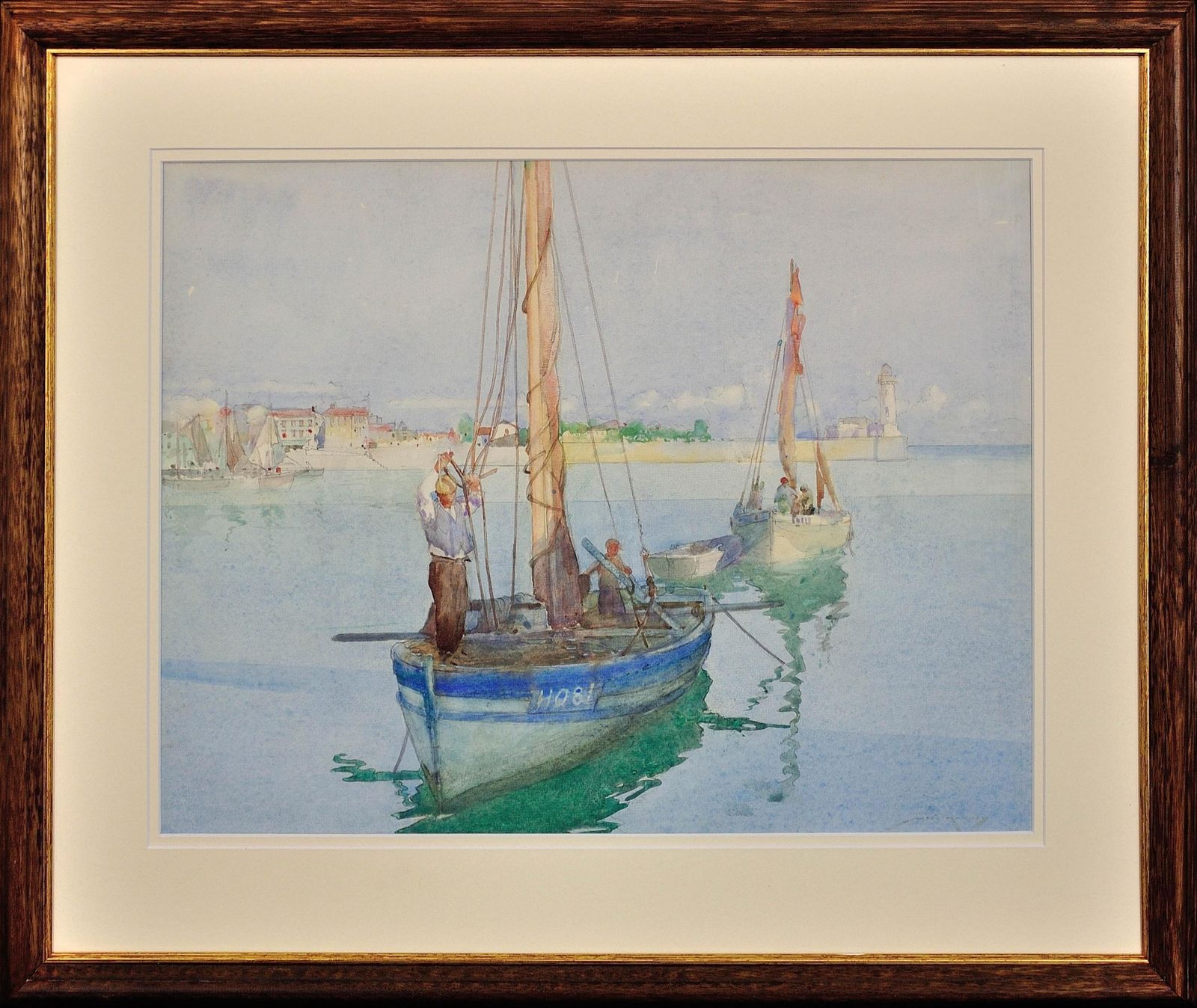 William Lee Hankey 1869 To 1952. English. The Love Between Man And The Deep Blue Sea. Port Of Honfleur, Normandy. Framed Coastal Watercolour Painting.