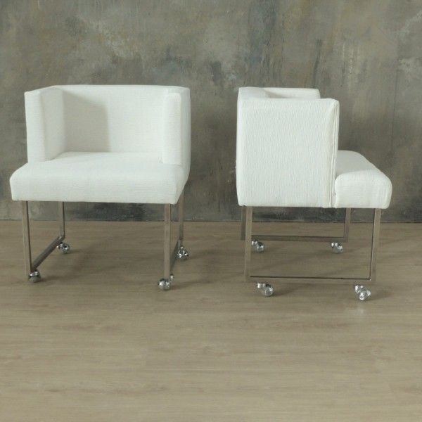 Four Vintage Upholstered Chairs With Chrome Feets. 1960   1969 photo vintage