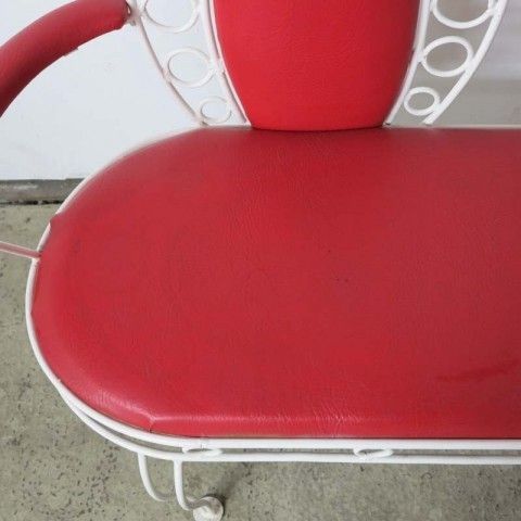 photo furniture Vintage Bench With Two Metal Chairs.