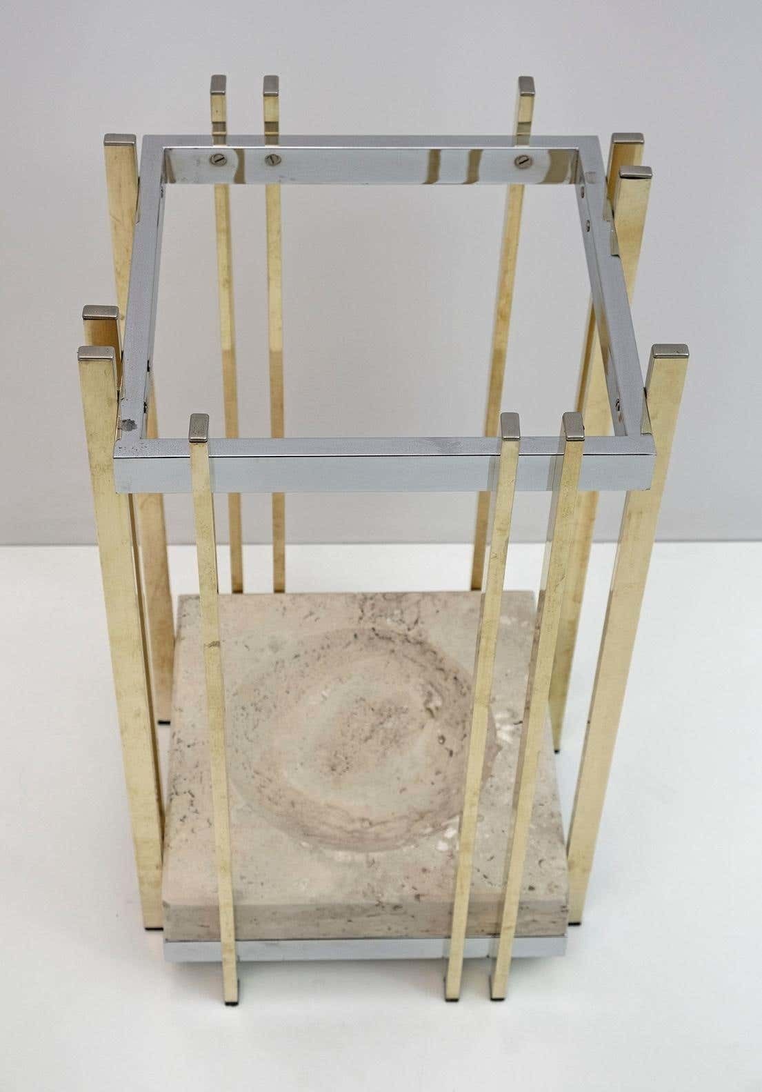 Mid Century Modern Italian Travertine, Chrome And Brass Umbrella Stands, 70s photo for sale