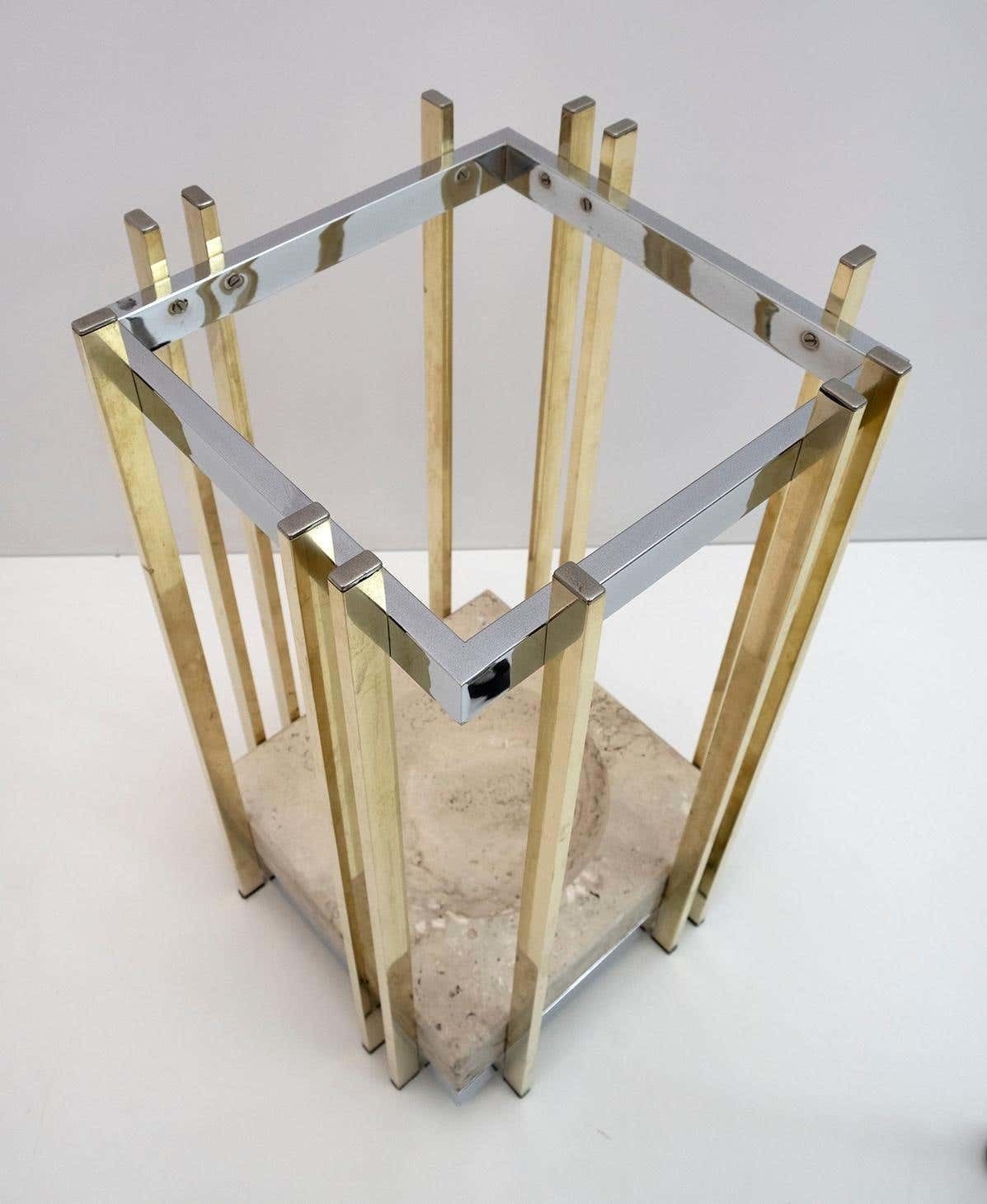 Mid Century Modern Italian Travertine, Chrome And Brass Umbrella Stands, 70s photo 912.0