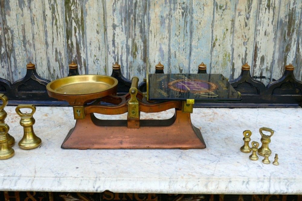 Palethorpes’ Sausage Scales, Victorian Butchers Balance Scales, With Brass Bell Weights photo vintage
