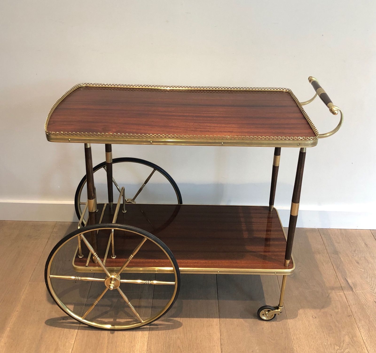 1550.0 Mahogany And Brass Drinks Trolley photo