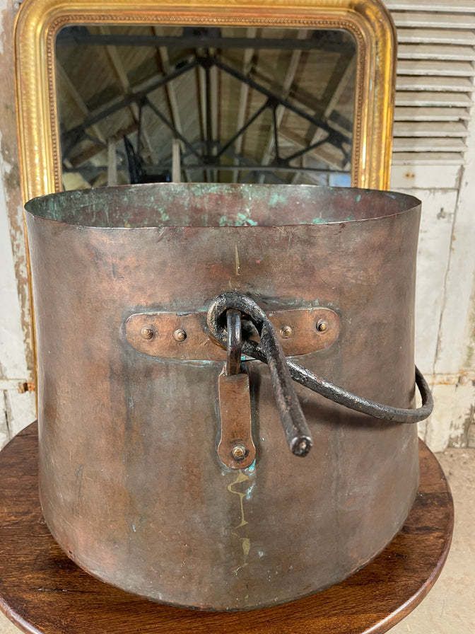 A Beautiful Large Antique Copper Georgian Elephants Foot Cauldron Fire Log Basket Circa 1730 photo furniture