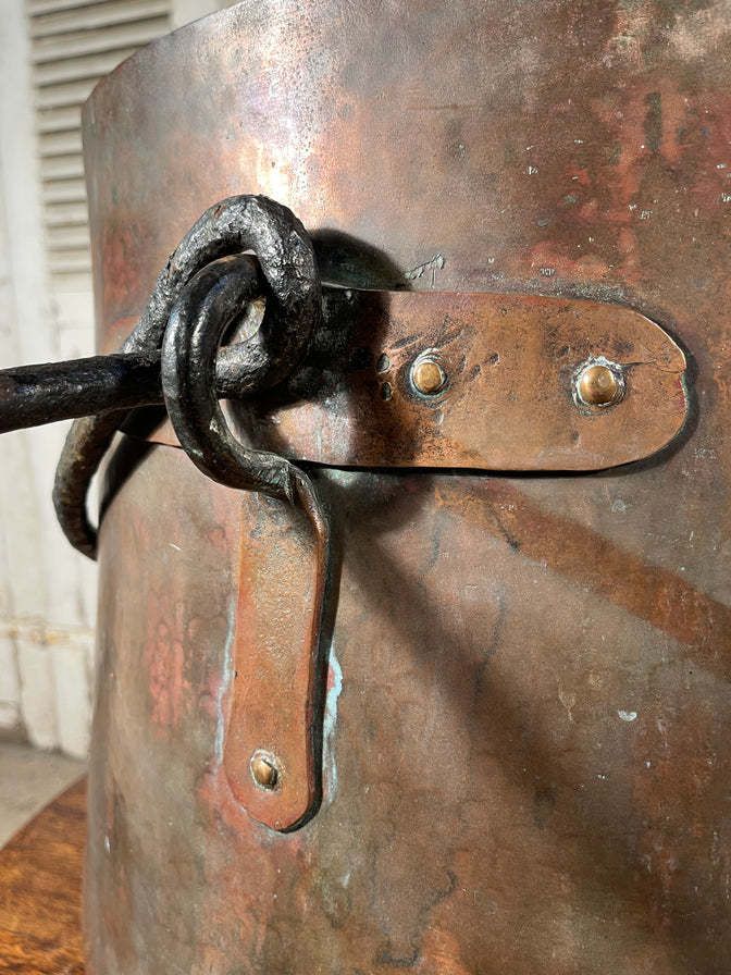 A Beautiful Large Antique Copper Georgian Elephants Foot Cauldron Fire Log Basket Circa 1730 photo Home Fixtures