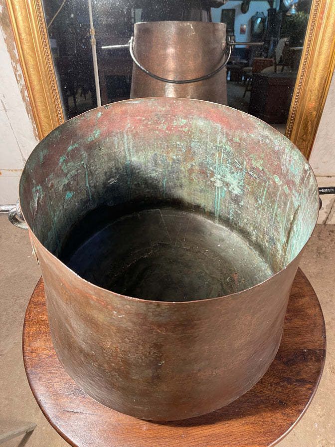 A Beautiful Large Antique Copper Georgian Elephants Foot Cauldron Fire Log Basket Circa 1730 photo 395.0