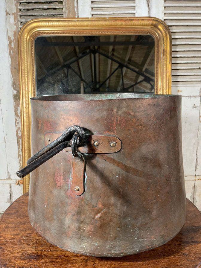 A Beautiful Large Antique Copper Georgian Elephants Foot Cauldron Fire Log Basket Circa 1730 photo vintage