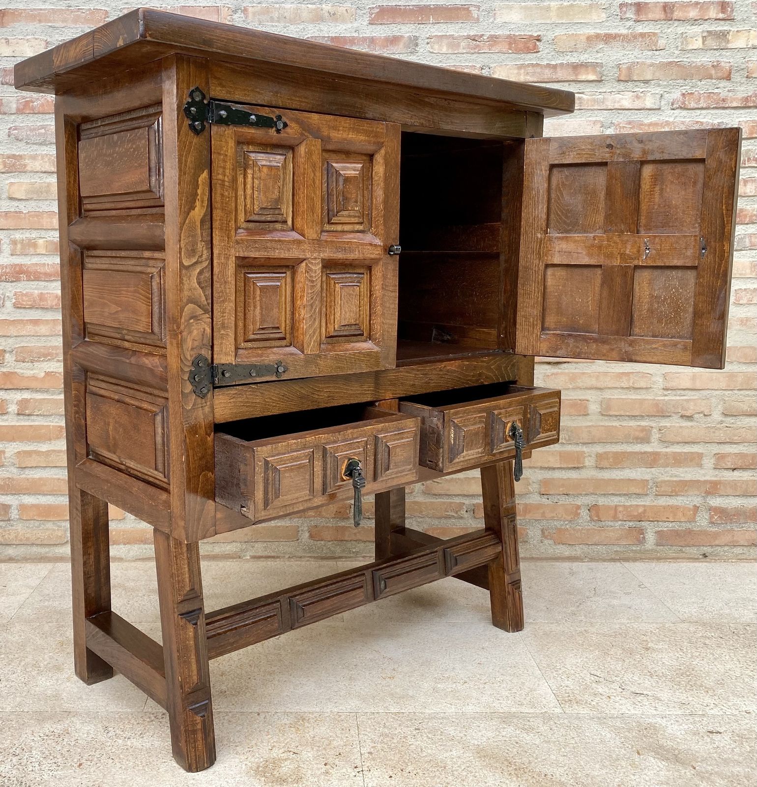 19th Catalan Spanish Baroque Carved Walnut Tuscan Two Drawers Chest Of Drawers photo furniture