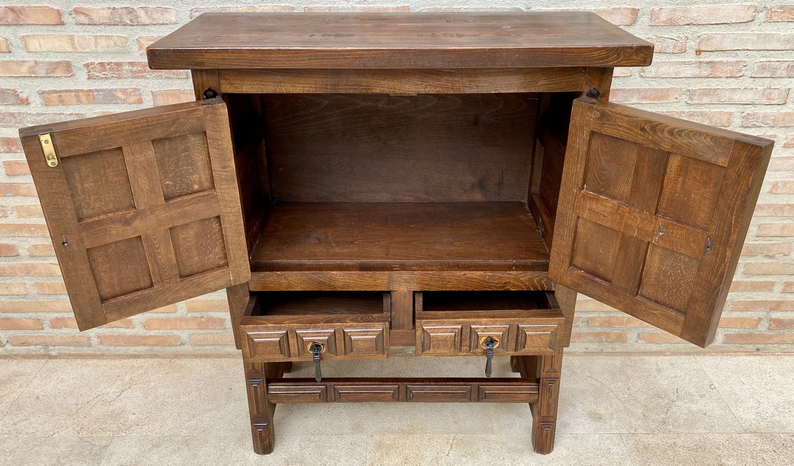19th Catalan Spanish Baroque Carved Walnut Tuscan Two Drawers Chest Of Drawers photo for sale