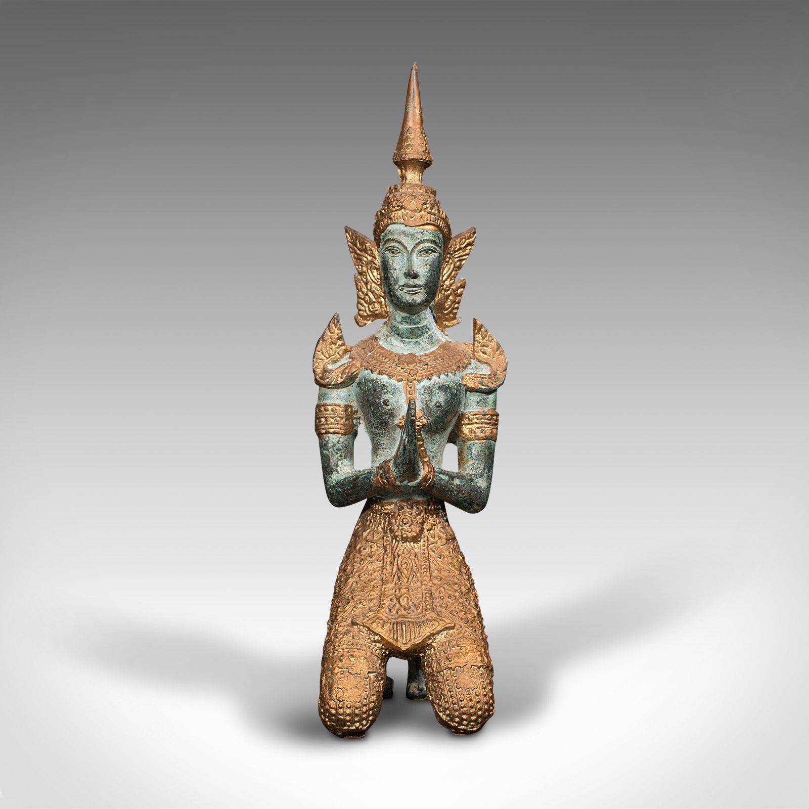 Vintage Decorative Prayer Figure, Gilt Bronze, Thai Deity photo Art
