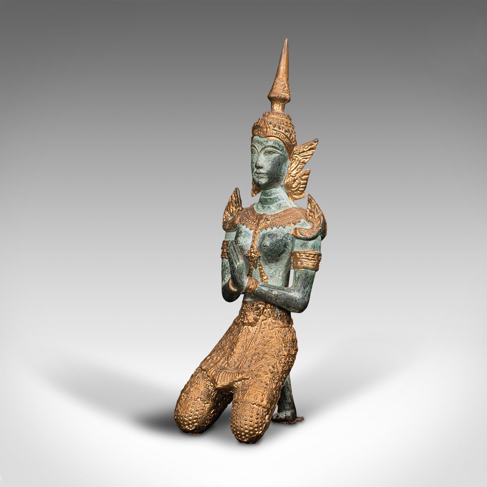 Vintage Decorative Prayer Figure, Gilt Bronze, Thai Deity photo vintage