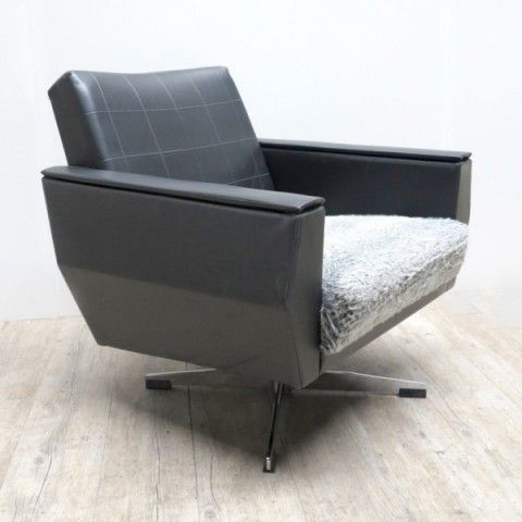 Vintage Leather Swivel Chair. 1950   1960 photo for sale