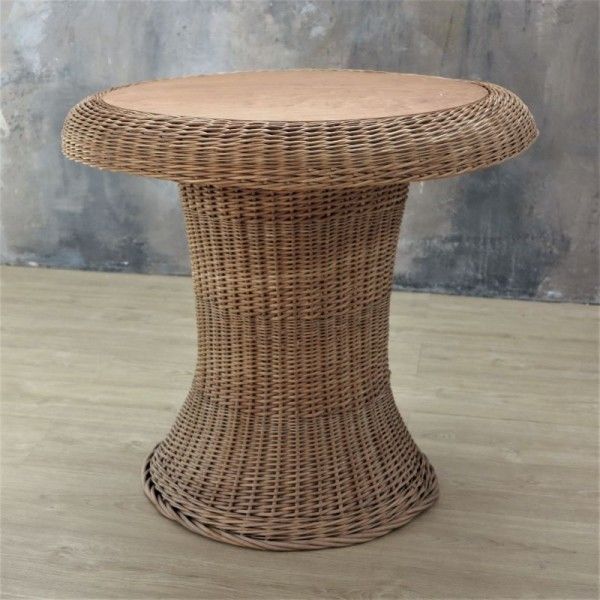 Vintage Rattan Table With Integrated Wooden Top. 1970   1975 photo Furniture