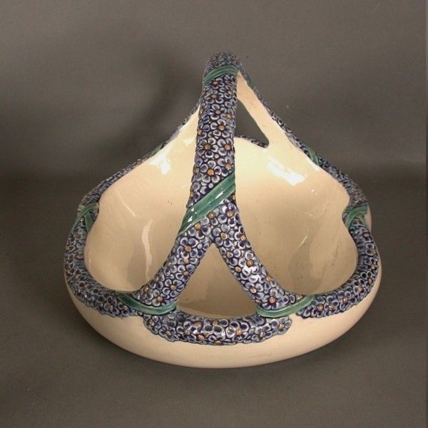 Majolika Karlsruhe. Pottery Basket With Handle. Heinze Art Noue photo furniture