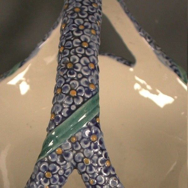 Majolika Karlsruhe. Pottery Basket With Handle. Heinze Art Noue photo for sale