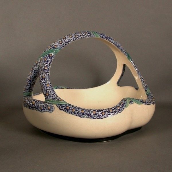 Majolika Karlsruhe. Pottery Basket With Handle. Heinze Art Noue photo buy